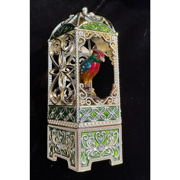 Vintage Chestnut Lane Enamel and Rhinestone Encrusted Bird Cage Exotic Bird -A18 - Picture 6 of 12